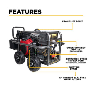 BE Power Equipment B5024HEBAS 5,100 PSI 5.5 GPM Cold Water Gas Pressure Washer with Honda GX690 Electric Start Engine and CP Belt Drive Triplex Pump on Roll Cage Frame