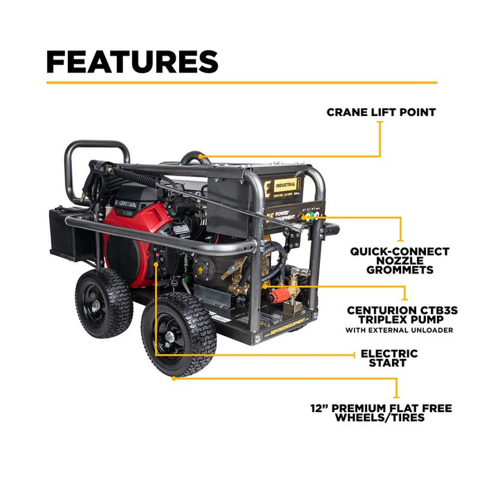BE Power Equipment B5024HEBAS 5,100 PSI 5.5 GPM Cold Water Gas Pressure Washer with Honda GX690 Electric Start Engine and CP Belt Drive Triplex Pump on Roll Cage Frame