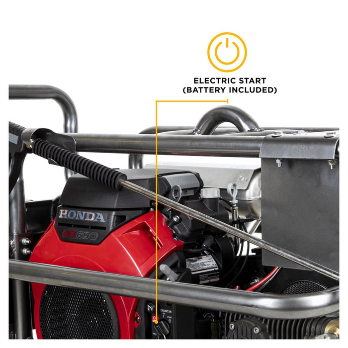 BE Power Equipment B5024HEBAS 5,100 PSI 5.5 GPM Cold Water Gas Pressure Washer with Honda GX690 Electric Start Engine and CP Belt Drive Triplex Pump on Roll Cage Frame