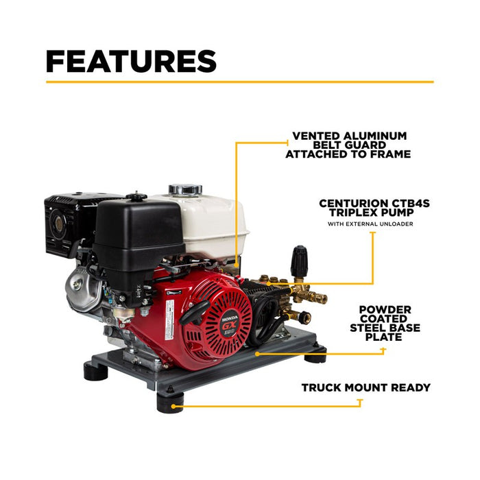 BE Power Equipment B3213HTBAS 3,200 PSI 5.5 GPM Truck Mount Cold Water Gas Pressure Washer with Honda GX390 Engine and CP Belt Drive Triplex Pump