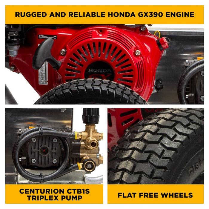 BE Power Equipment B3213HABAS 3,200 PSI 5.5 GPM Cold Water Gas Pressure Washer with Honda GX390 Engine and CP Belt Drive Triplex Pump