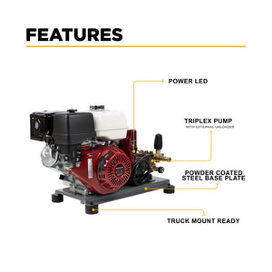 BE Power Equipment B3213HETBCS 3,200 PSI 5.2 GPM Truck Mount Cold Water Gas Pressure Washer with Honda GX390 Electric Start Engine and Comet Triplex Pump