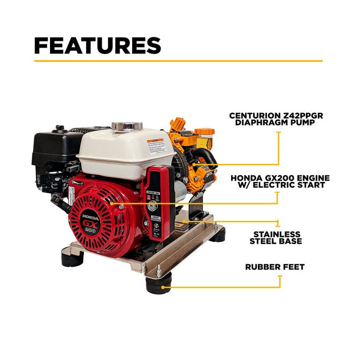 BE Power Equipment SW1165HEZ 300 PSI 11.0 GPM Gas Commercial Mobile Soft Wash System with Honda GX200 Electric Start Engine and CP Z42PPGR Diaphragm Pump