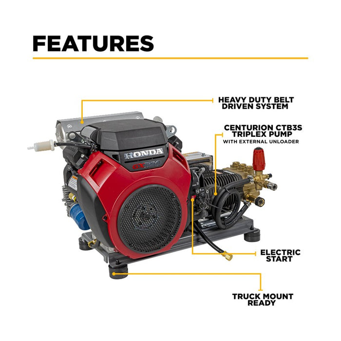 BE Power Equipment B5024HETBAS 5,100 PSI 5.5 GPM Truck Mount Cold Water Gas Pressure Washer with Honda GX690 Electric Start Engine and CP Belt Drive Triplex Pump