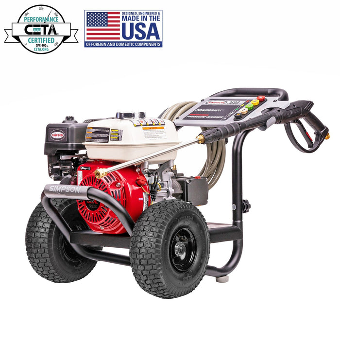 Simpson PowerShot 61368 PS61368 3,600 PSI 2.5 GPM Gas Powered Cold Water Direct Drive Pressure Washer with Honda GX200 Engine
