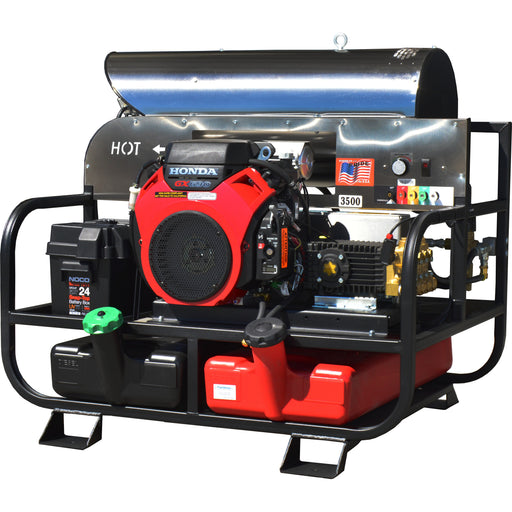Pressure-Pro Pro-Super Skid 8012PRO-35HG gas powered hot water pressure washer skid, front view