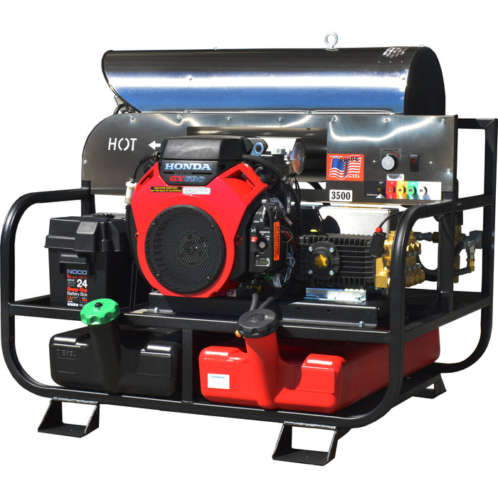 Pressure-Pro Pro-Super Skid 8012PRO-35HG gas powered hot water pressure washer skid, front view