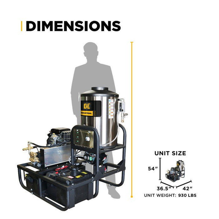 BE Power Equipment Z5535CPBDH 3,500 PSI 5.2 GPM Hot Water Skid Pressure Washer with Honda GX690 Electric Start Engine and Comet Belt Drive Triplex Pump