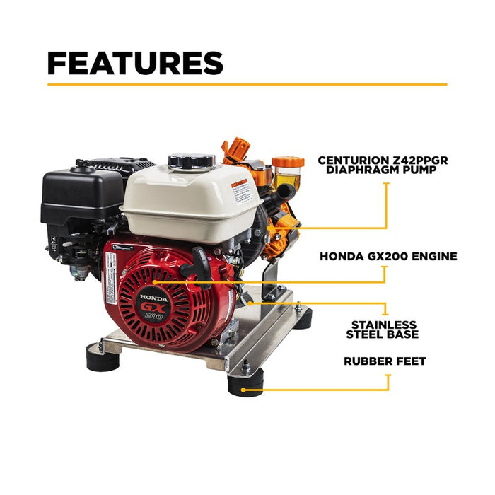 BE Power Equipment SW1165HZ 300 PSI 11.0 GPM Gas Commercial Mobile Soft Wash System with Honda GX200 Engine and CP Z42PPGR Diaphragm Pump