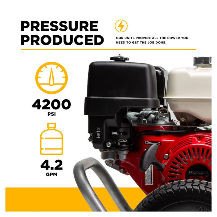 BE Power Equipment B4213HABAS 4,200 PSI 4.2 GPM Cold Water Gas Pressure Washer with Honda GX390 Engine and CP Belt Drive Triplex Pump