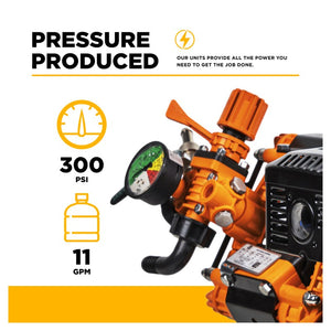 BE Power Equipment SW1165HZ 300 PSI 11.0 GPM Gas Commercial Mobile Soft Wash System with Honda GX200 Engine and CP Z42PPGR Diaphragm Pump