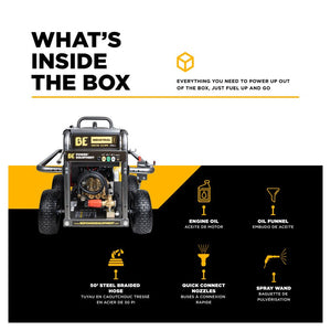 BE Power Equipment B5024HEBAS 5,100 PSI 5.5 GPM Cold Water Gas Pressure Washer with Honda GX690 Electric Start Engine and CP Belt Drive Triplex Pump on Roll Cage Frame