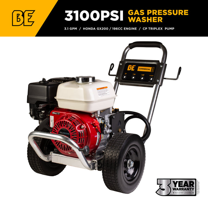 BE Power Equipment B3165HAAS 3,100 PSI 3.1 GPM Cold Water Gas Pressure Washer