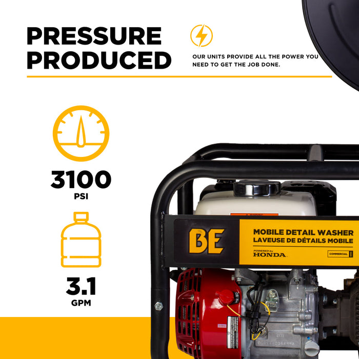 BE Power Equipment B3165HRAS 3,100 PSI 3.1 GPM Cold Water Gas Pressure Washer