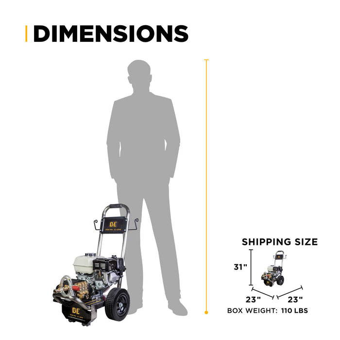 BE Power Equipment B3165HSGS 3,100 PSI 3.1 GPM Cold Water Gas Pressure Washer