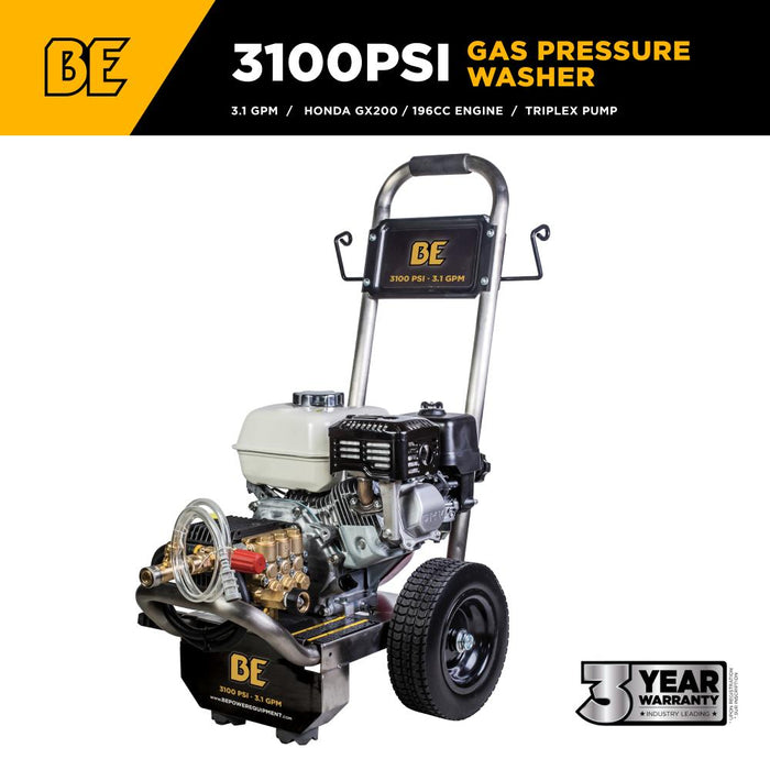 BE Power Equipment B3165HSGS 3,100 PSI 3.1 GPM Cold Water Gas Pressure Washer