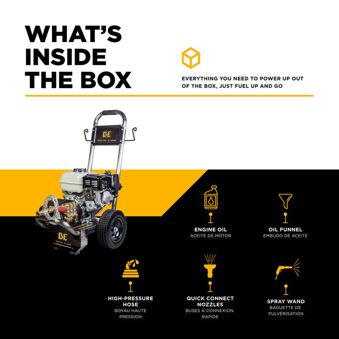 BE Power Equipment B3165HSGS 3,100 PSI 3.1 GPM Cold Water Gas Pressure Washer