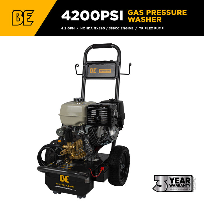 BE Power Equipment B4213HESCS 4,200 PSI 4.2 GPM Cold Water Gas Pressure Washer