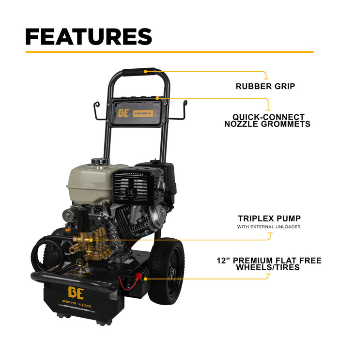 BE Power Equipment B4213HESCS 4,200 PSI 4.2 GPM Cold Water Gas Pressure Washer