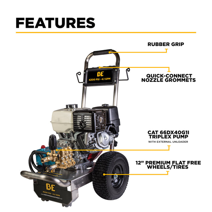 BE Power Equipment B4213HSJ 4,200 PSI 4.2 GPM Cold Water Gas Pressure Washer