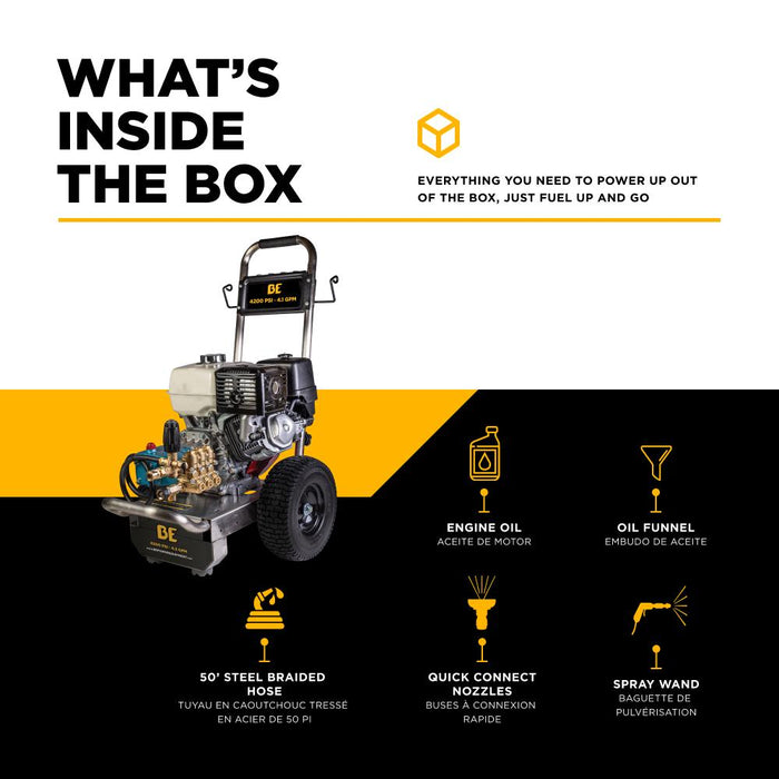BE Power Equipment B4213HSJ 4,200 PSI 4.2 GPM Cold Water Gas Pressure Washer