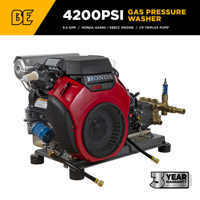 BE Power Equipment B4224HETBAS 4,200 PSI 8.5 GPM Cold Water Gas Pressure Washer