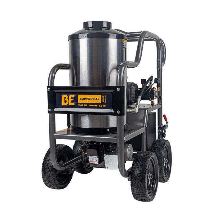 BE Power Equipment HW152EA 1,500 PSI 2.0 GPM Hot Water Pressure Washer with TechTop Motor and AR Triplex Pump