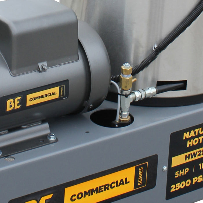 BE Power Equipment HW255E1CNG 2,500 PSI 3.5 GPM 5.0 HP Electric Hot Water Pressure Washer with Baldor Motor and AR Triplex Pump