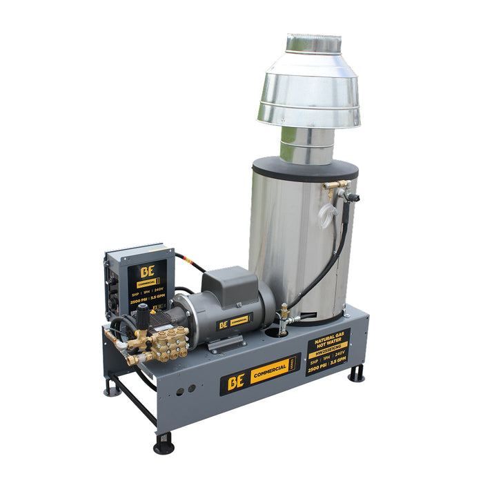 BE Power Equipment HW255E1CNG 2,500 PSI 3.5 GPM 5.0 HP Electric Hot Water Pressure Washer with Baldor Motor and AR Triplex Pump