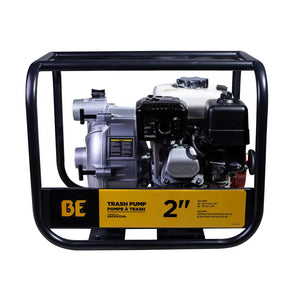 BE Power Equipment 2 inch semi trash transfer pump with Honda GX200 engine, angled view