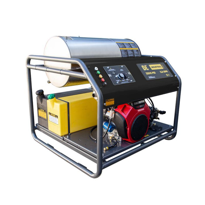 BE Power 3HW3524HG12V 3,500 PSI 5.6 GPM Hot Water Pressure Washer Honda GX690 Engine and General Triplex Pump facing right