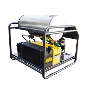 BE Power 3HW3524HG12V 3,500 PSI 5.6 GPM Hot Water Pressure Washer Honda GX690 Engine and General Triplex Pump left back view