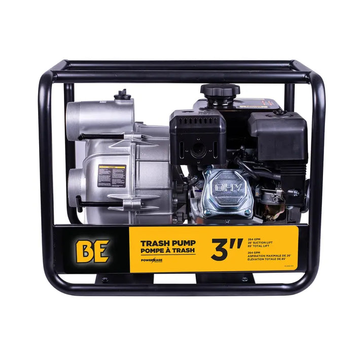 BE Power 3" Semi-Trash Transfer Pump with Powerease 225 Engine front view
