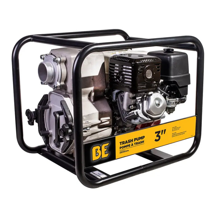BE Power 3" Trash Transfer Pump with Honda GX390 Engine in white background
