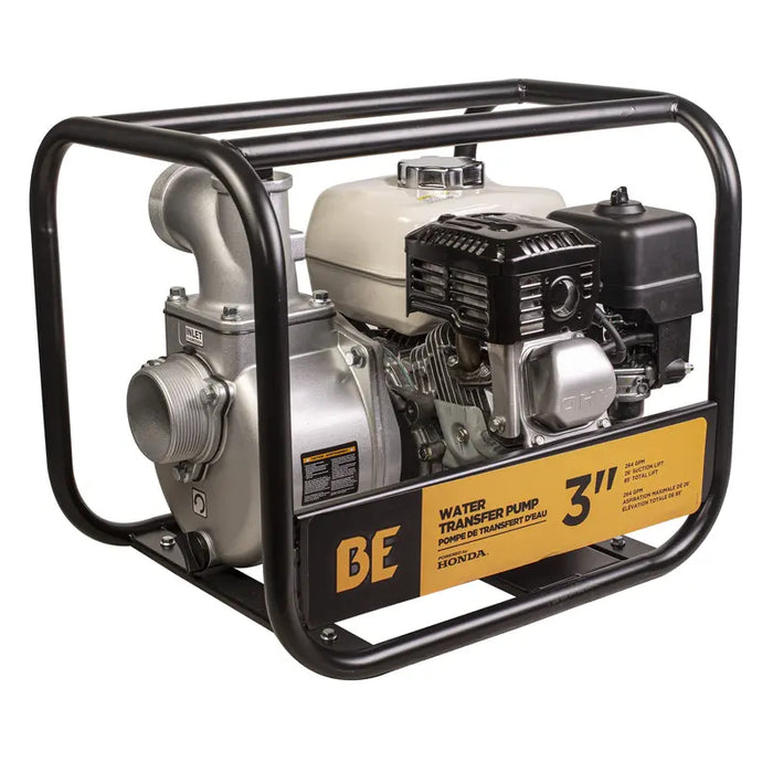 BE Power Equipment 3 inch water transfer pump with Honda GX200 engine, front view