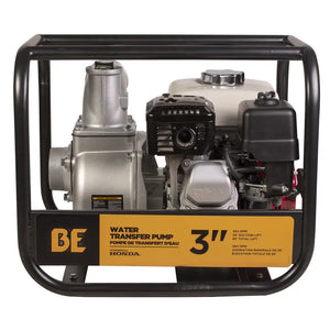 BE Power Equipment 3 inch water transfer pump with Honda GX200 engine, angled view