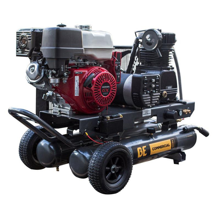 BE Power AC138HEG2 175 PSI 16 CFM Gas Air Compressor / Generator with Honda GX390 Engine white background
 