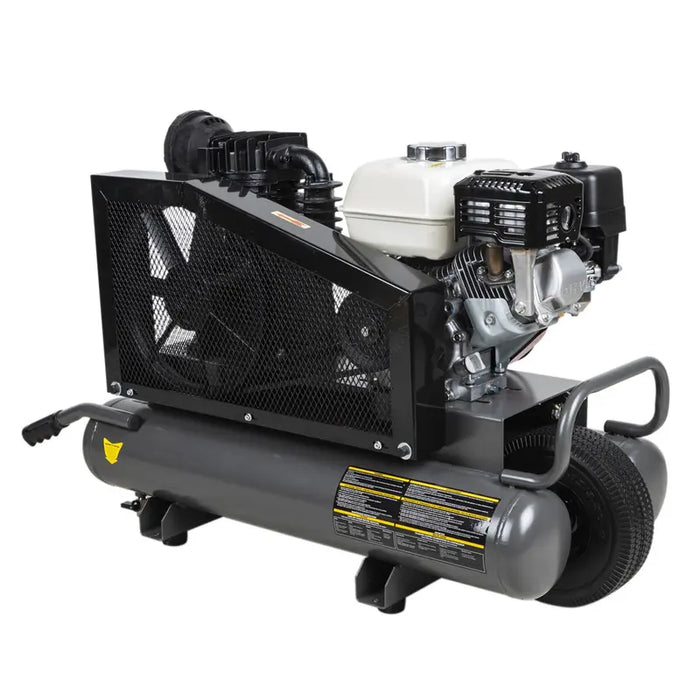 BE Power AC658HB 90 PSI 13.8 CFM Gas Air Compressor with Honda GX200 Engine side view
