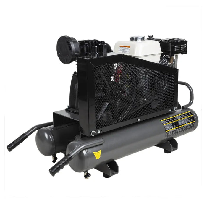 BE Power AC658HB 90 PSI 13.8 CFM Gas Air Compressor with Honda GX200 Engine lateral view

