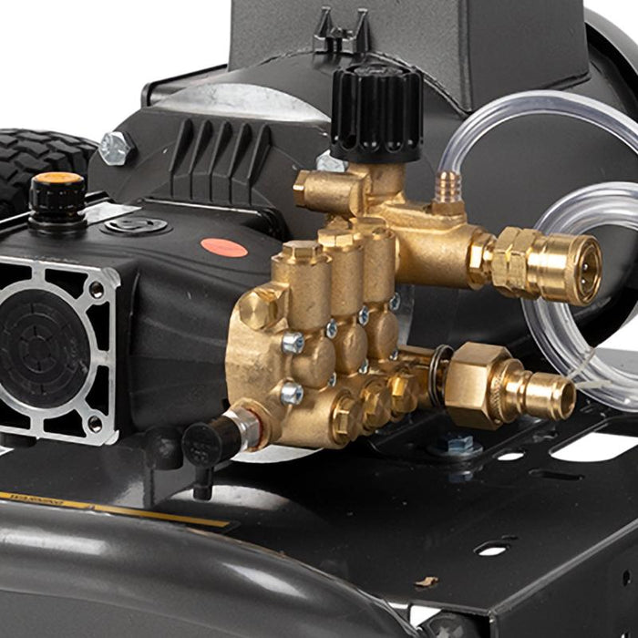 BE Power B153EA 1,500 PSI 3.0 GPM 3.0 HP Electric Pressure Washer with Baldor Electric Motor and AR Triplex Pump close up
