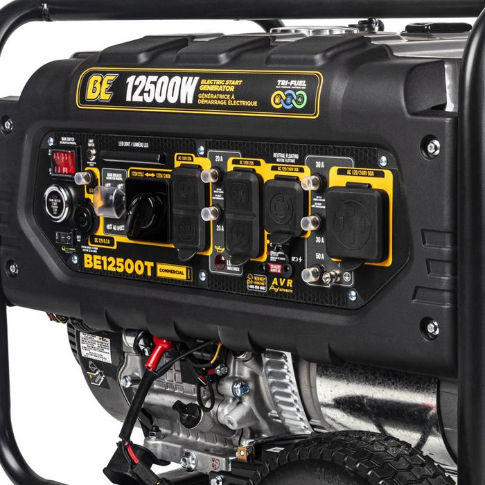 BE Power BE12500T 12,500 Watt Tri-Fuel Generator close up