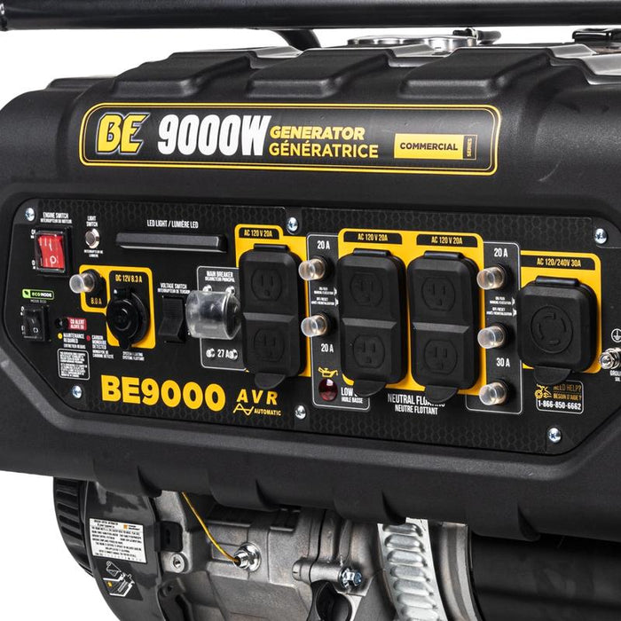 BE Power Equipment BE9000 9,000 watt portable generator, angled view