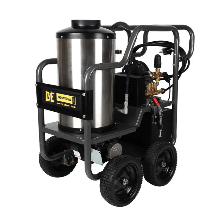 BE Power HW205EBA 2,000 PSI 3.5 GPM Hot Water Electric Pressure Washer with Triplex Pump left side view
