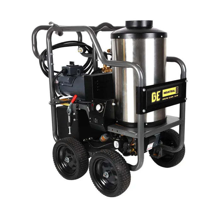 BE Power HW205EBA 2,000 PSI 3.5 GPM Hot Water Electric Pressure Washer with Triplex Pump facing right