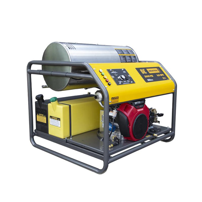 BE Power HW3024HG12V 3,000 PSI 8.0 GPM Hot Water Pressure Washer with Honda GX690 Engine and General Triplex Pump left side view