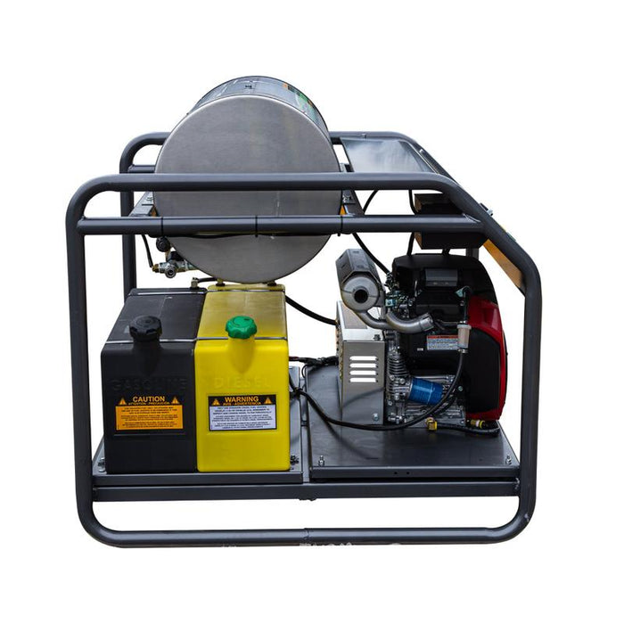 BE Power HW3524HA12V 3,500 PSI 8.5 GPM Hot Water Pressure Washer Honda GX690 Engine and AR Triplex Pump lateral view
