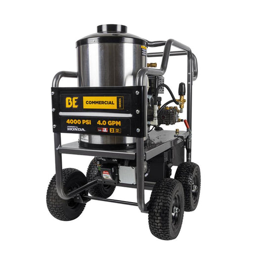 BE Power HW4013HC 4,000 PSI - 4.0 GPM Hot Water Pressure Washer with Honda GX390 Engine and Comet Triplex Pump in white background
