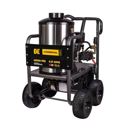 BE Power HW4013HG 4,000 PSI - 4.0 GPM Hot Water Pressure Washer with Honda GX390 Engine and General Triplex Pump in white background
