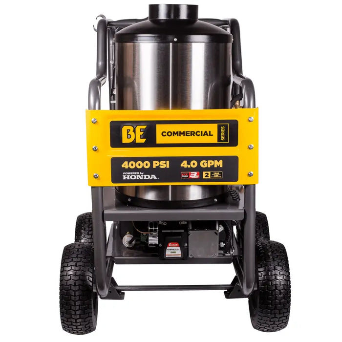 BE Power HW4013HG 4,000 PSI - 4.0 GPM Hot Water Pressure Washer with Honda GX390 Engine and General Triplex Pump front view