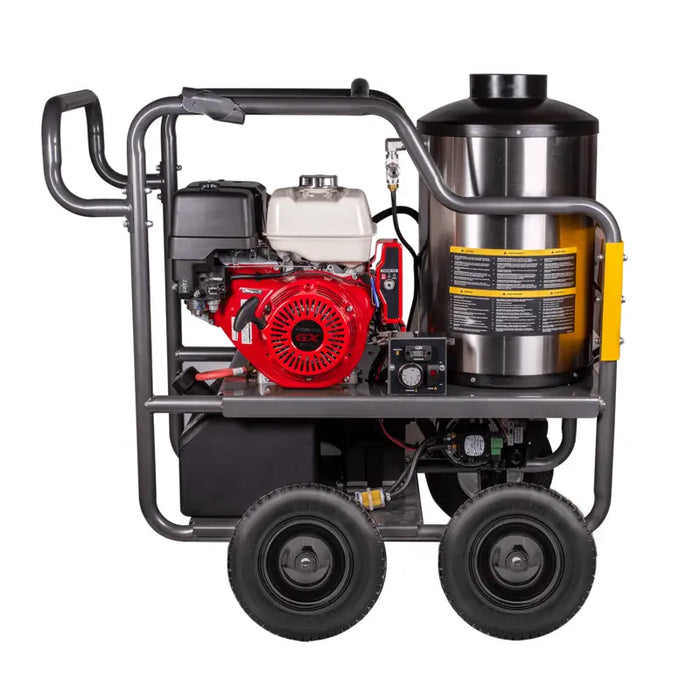 BE Power HW4013HG 4,000 PSI - 4.0 GPM Hot Water Pressure Washer with Honda GX390 Engine and General Triplex Pump lateral view
